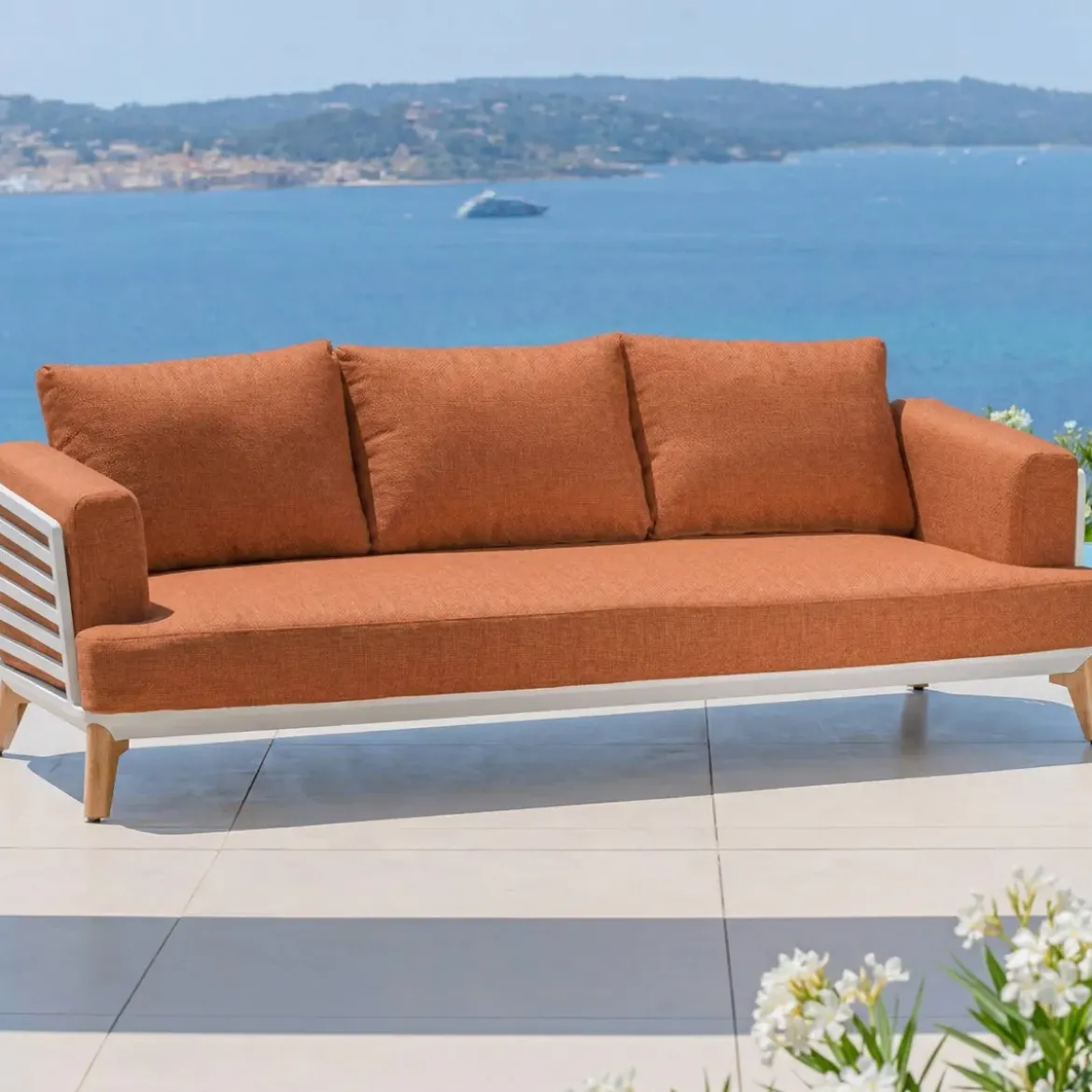 Set da giardino in alluminio 5 posti 4 pezzi Monte Carlo Bianco e terracotta