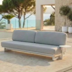 Set da giardino in alluminio 8 posti 6 pezzi Long Beach Bianco cenere e grigio chiaro