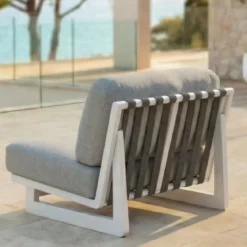 Set da giardino in alluminio 8 posti 6 pezzi Long Beach Bianco cenere e tortora