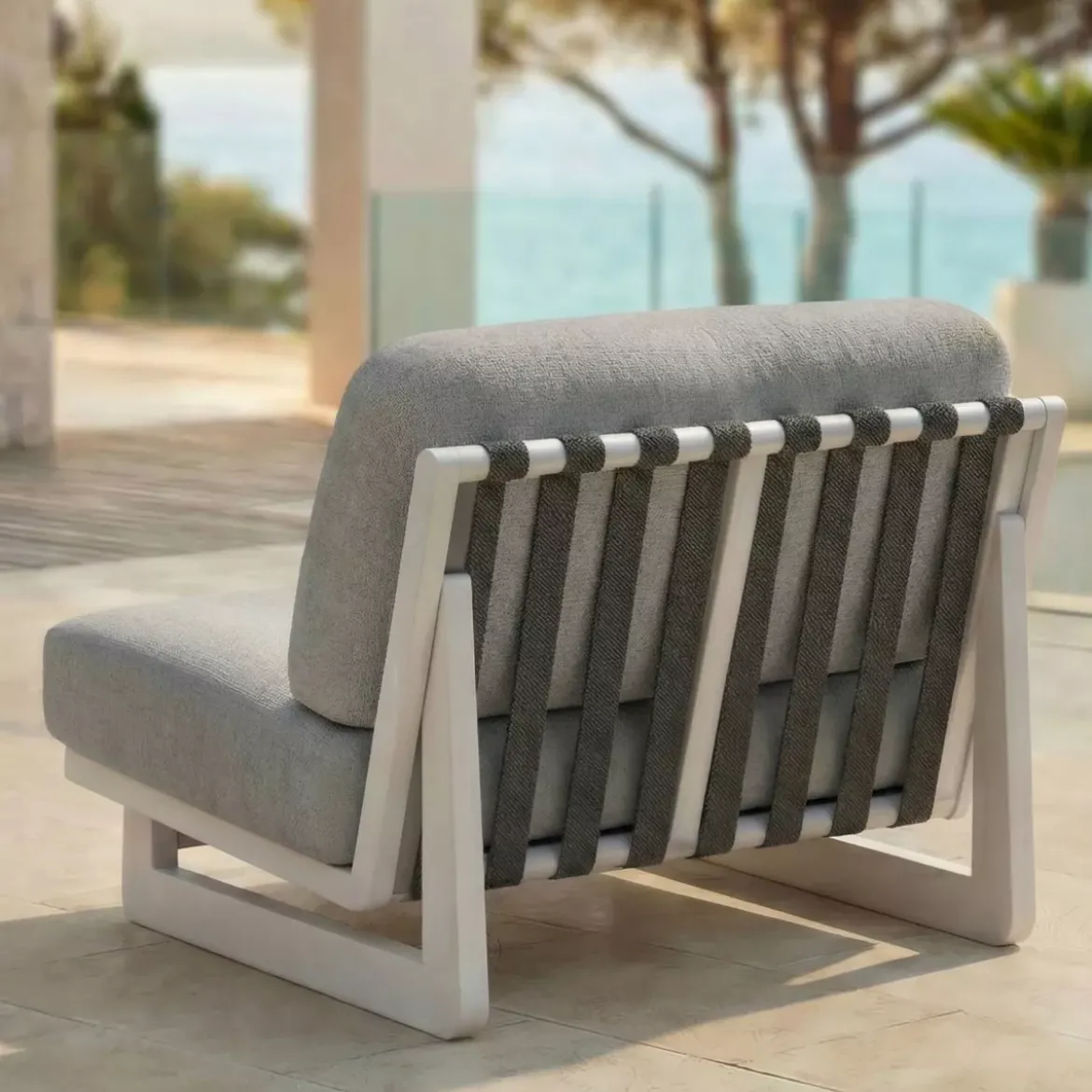 Set da giardino in alluminio 5 posti 5 pezzi Long Beach Bianco cenere e grigio chiaro