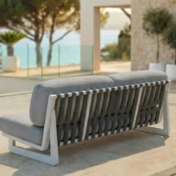 Set da giardino in alluminio 5 posti 5 pezzi Long Beach Bianco cenere e grigio chiaro