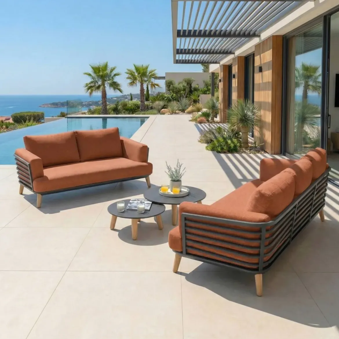 Set da giardino in alluminio 5 posti 4 pezzi Monte Carlo Grigio antracite e terracotta
