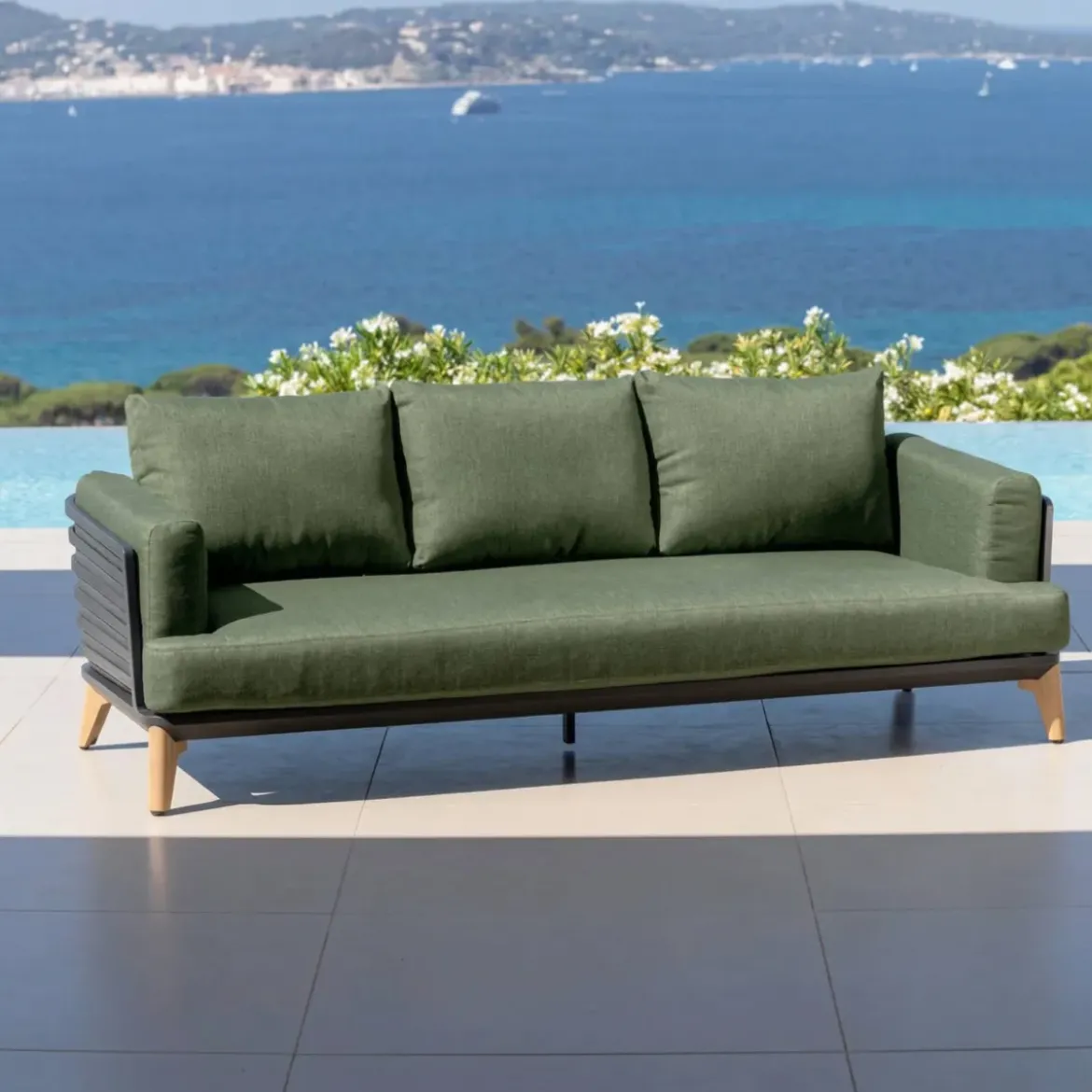 Set da giardino in alluminio 5 posti 4 pezzi Monte Carlo Grigio antracite e verde rosmarino
