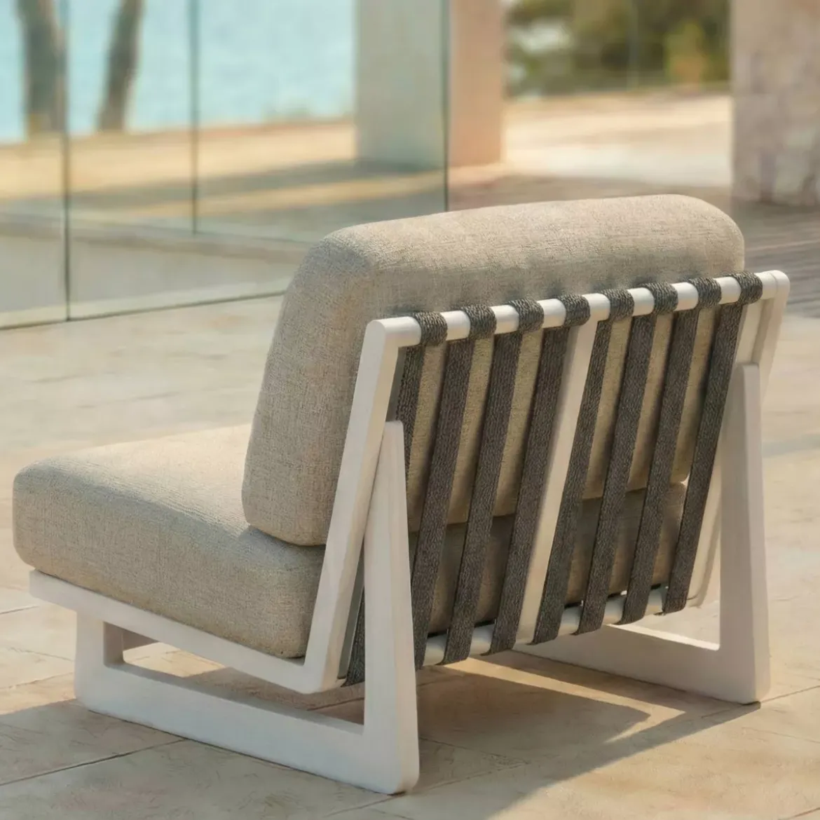 Set da giardino in alluminio 4 posti 4 pezzi Long Beach Bianco cenere e beige