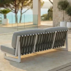 Set da giardino in alluminio 7 posti 6 pezzi Long Beach Bianco cenere e beige