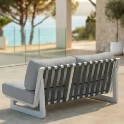 Set da giardino in alluminio 7 posti 6 pezzi Long Beach Bianco cenere e grigio chiaro