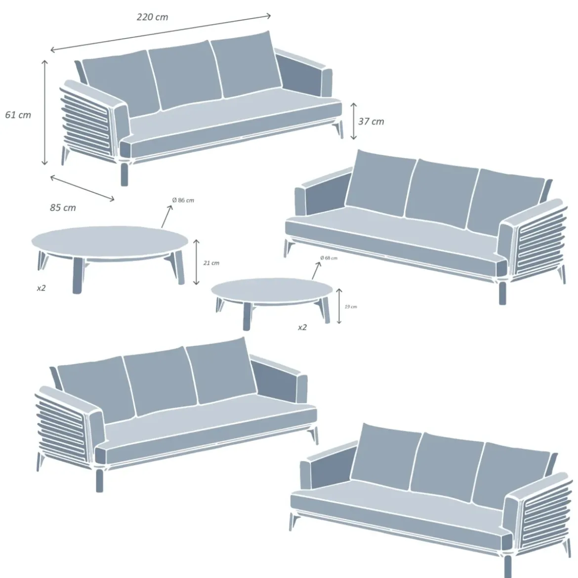 Set da giardino in alluminio 12 posti 8 pezzi Monte Carlo Bianco e verde rosmarino