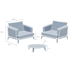 Set da giardino in alluminio 2 posti 3 pezzi Monte Carlo Bianco e verde rosmarino