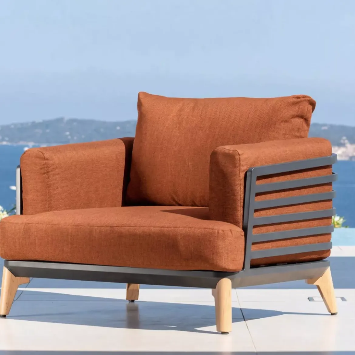 Set da giardino in alluminio 2 posti 3 pezzi Monte Carlo Grigio antracite e terracotta