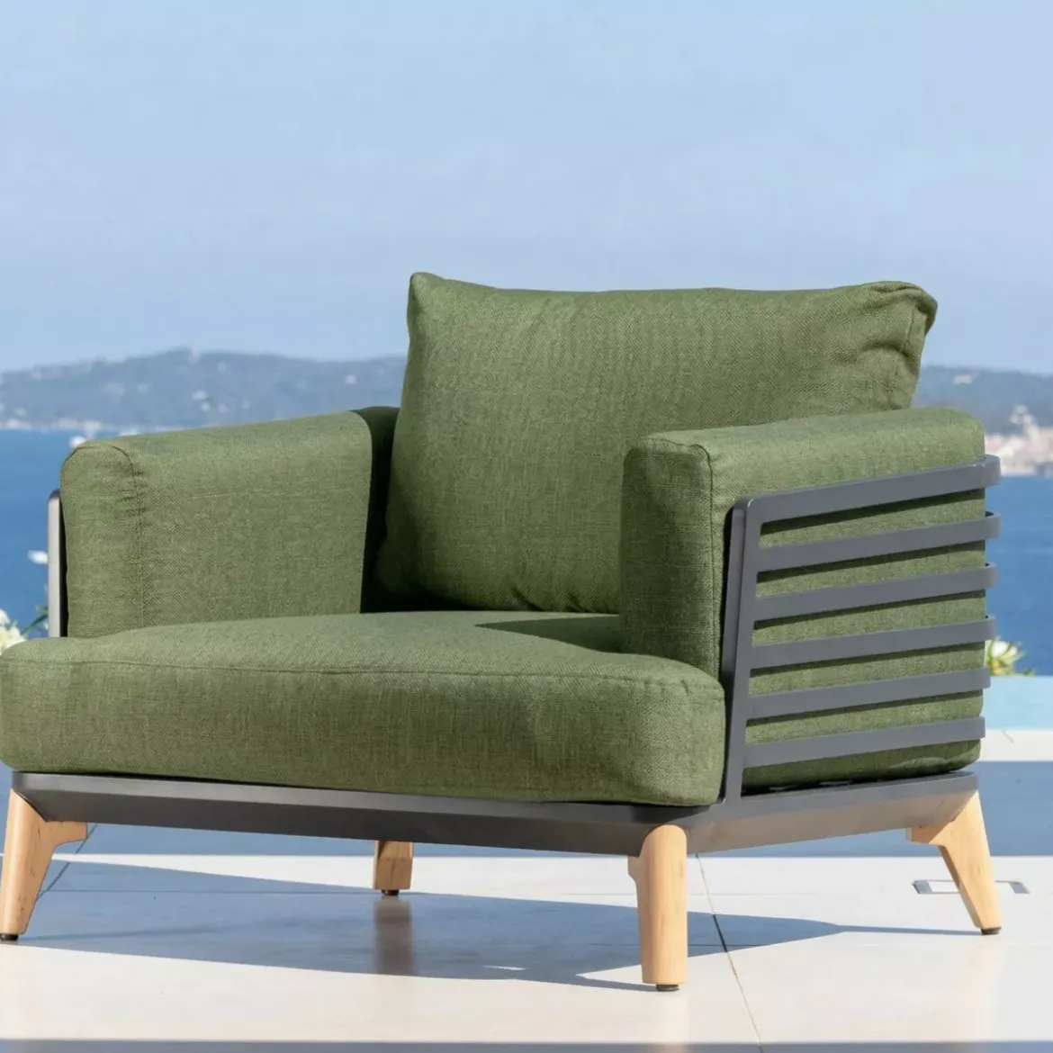 Set da giardino in alluminio 2 posti 3 pezzi Monte Carlo Grigio antracite e verde rosmarino