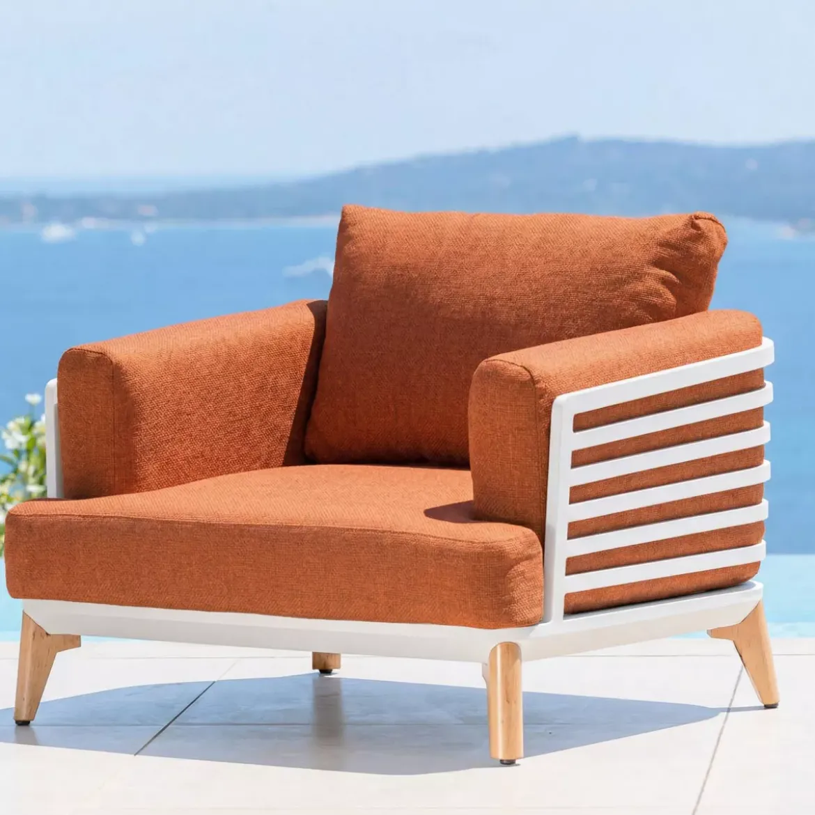 Set da giardino in alluminio 4 posti 5 pezzi Monte Carlo Bianco e terracotta