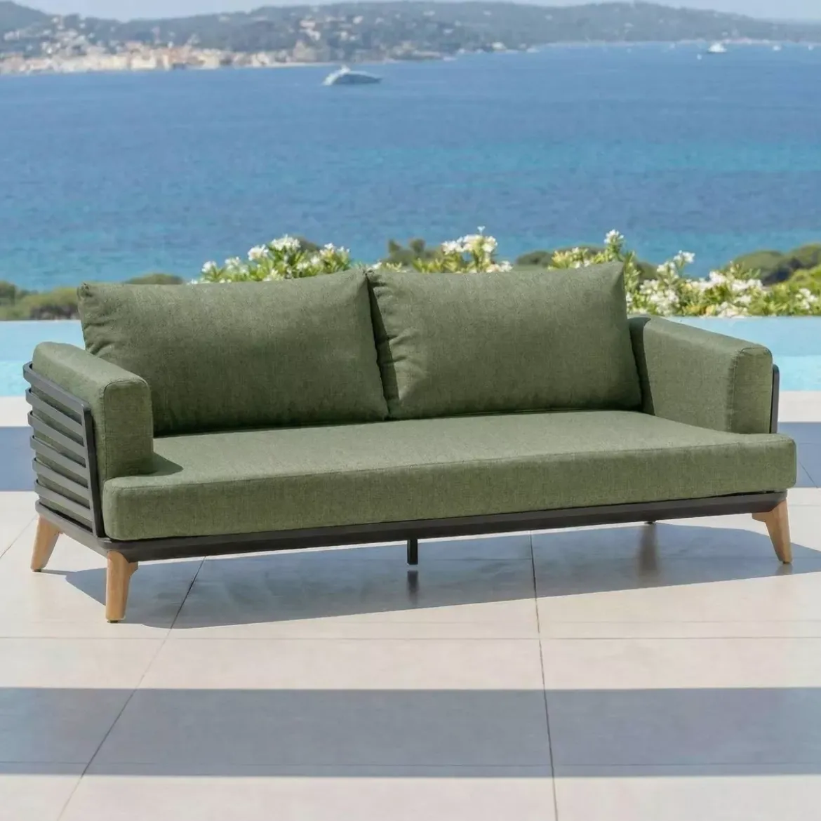 Set da giardino in alluminio 4 posti 5 pezzi Monte Carlo Grigio antracite e verde rosmarino