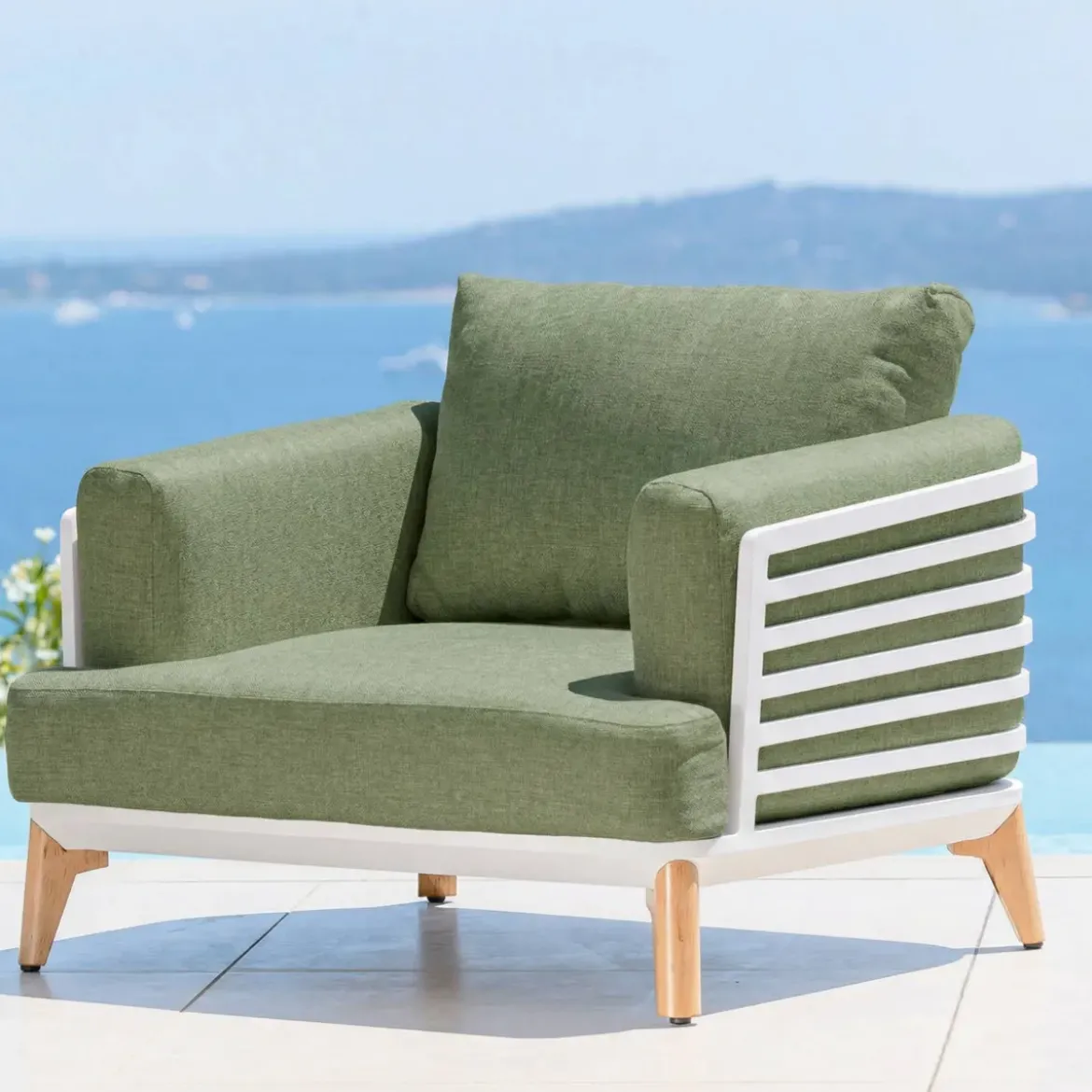 Set da giardino in alluminio 5 posti 5 pezzi Monte Carlo Bianco e verde rosmarino