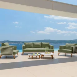 Set da giardino in alluminio 5 posti 5 pezzi Monte Carlo Bianco e verde rosmarino