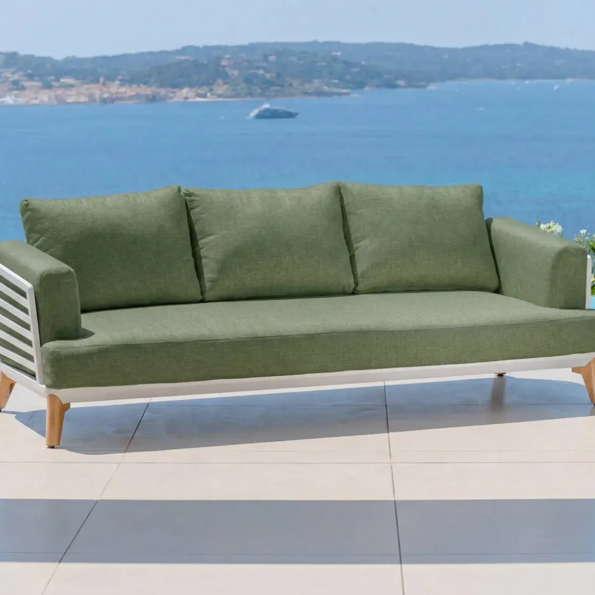 Set da giardino in alluminio 5 posti 5 pezzi Monte Carlo Bianco e verde rosmarino