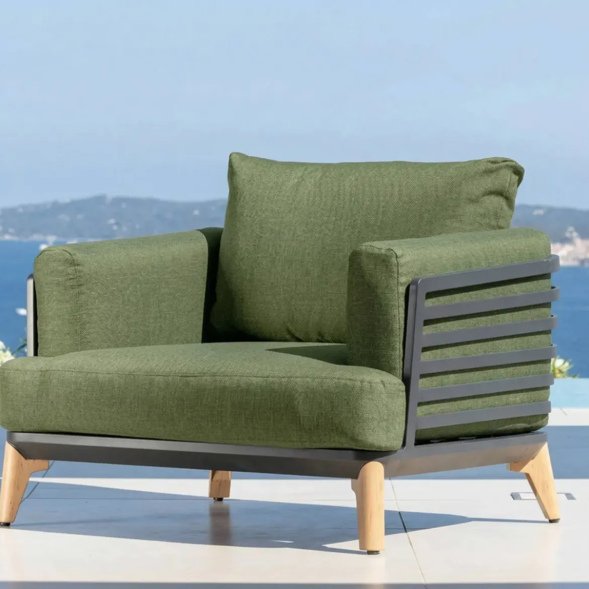 Set da giardino in alluminio 5 posti 5 pezzi Monte Carlo Grigio antracite e verde rosmarino