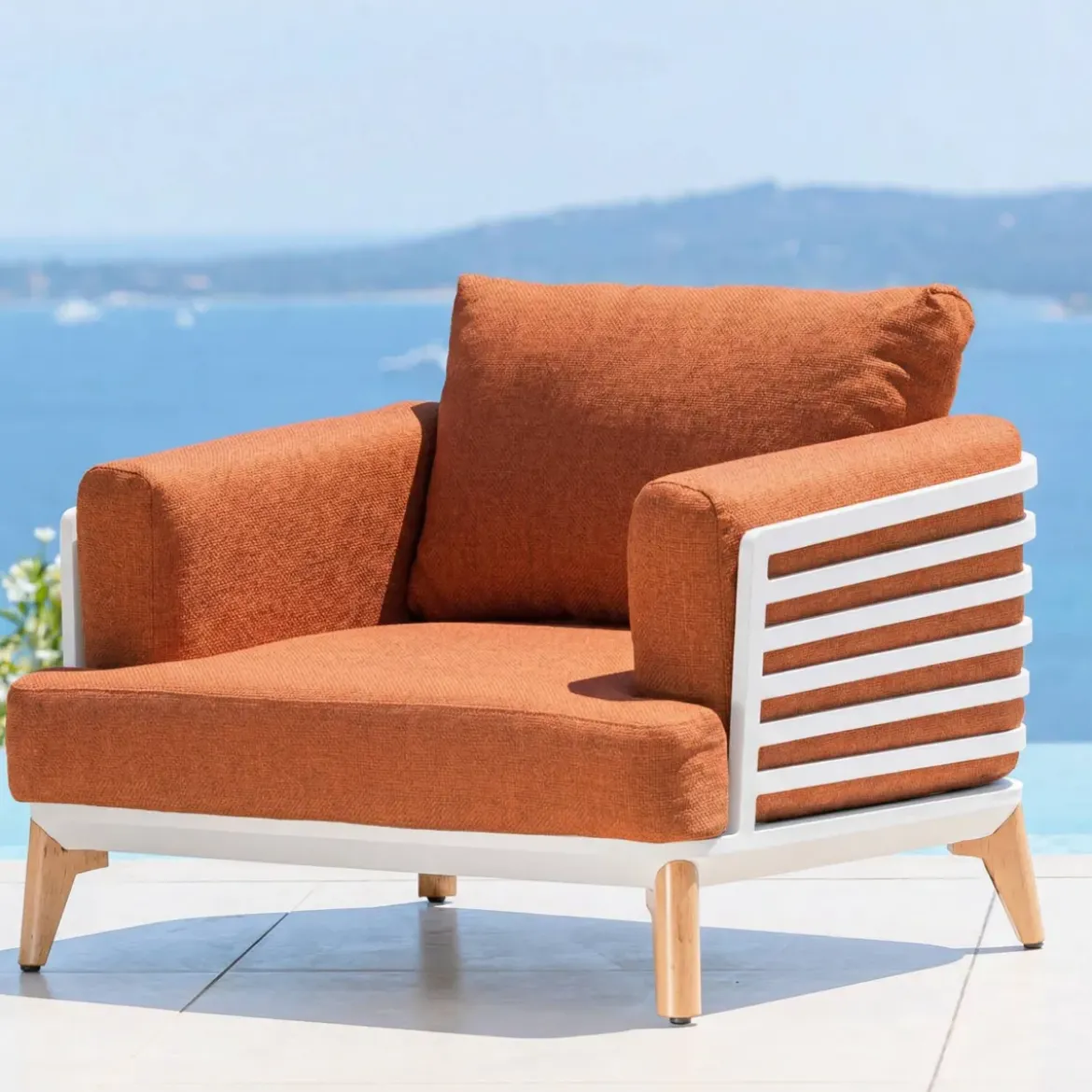 Set da giardino in alluminio 7 posti 6 pezzi Monte Carlo Bianco e terracotta