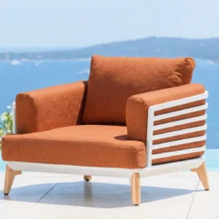 Set da giardino in alluminio 8 posti 6 pezzi Monte Carlo Bianco e terracotta