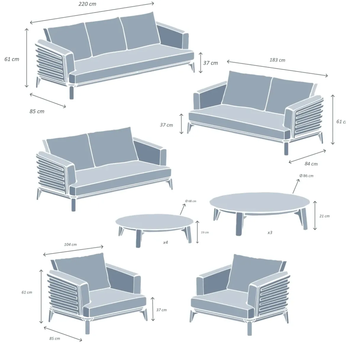 Set da giardino in alluminio 9 posti 12 pezzi Monte Carlo Bianco e terracotta