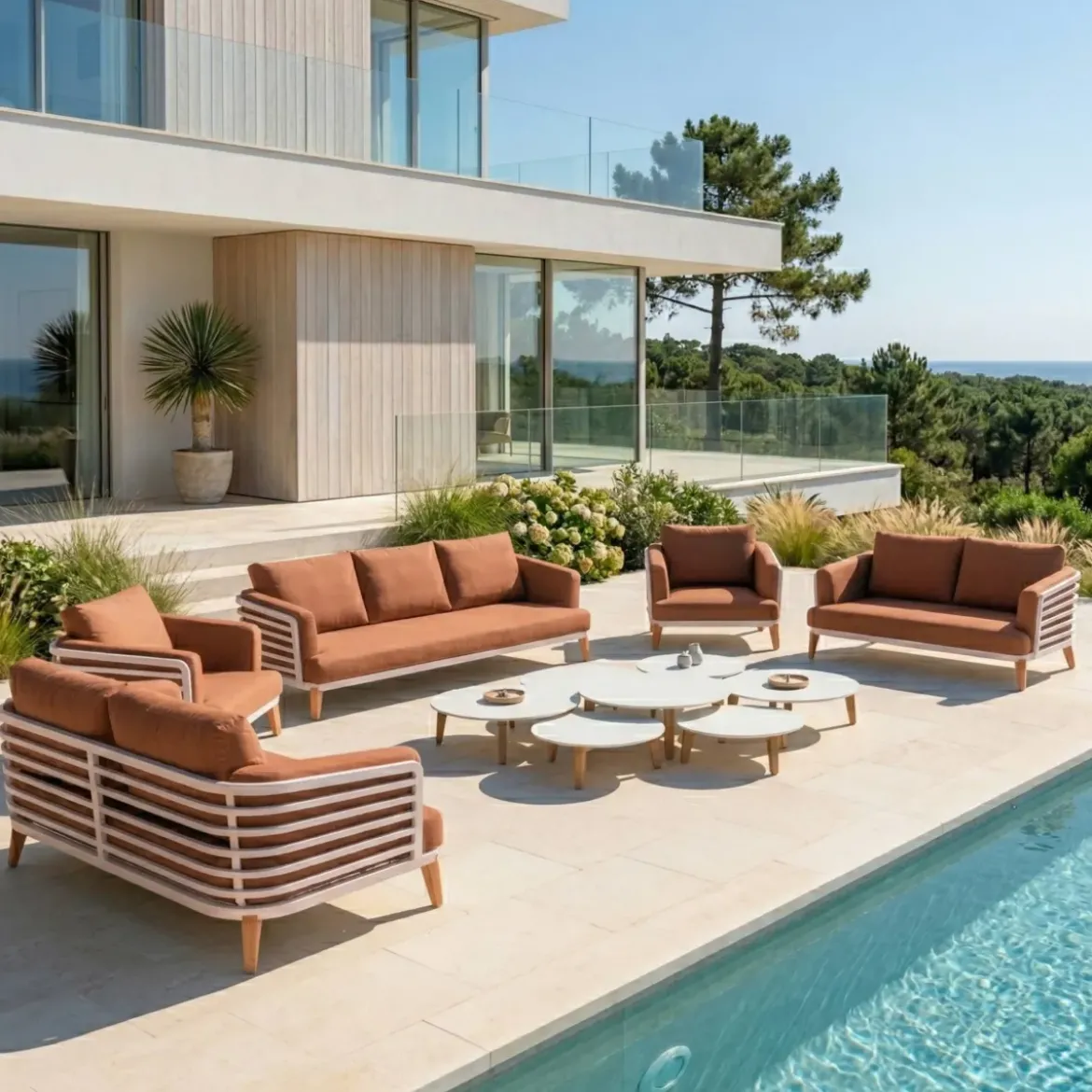 Set da giardino in alluminio 9 posti 12 pezzi Monte Carlo Bianco e terracotta