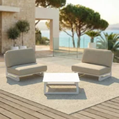 Set da giardino in alluminio 2 posti 3 pezzi Long Beach Bianco cenere e tortora