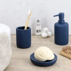 Set di accessori bagno in resina Striato Blu marino