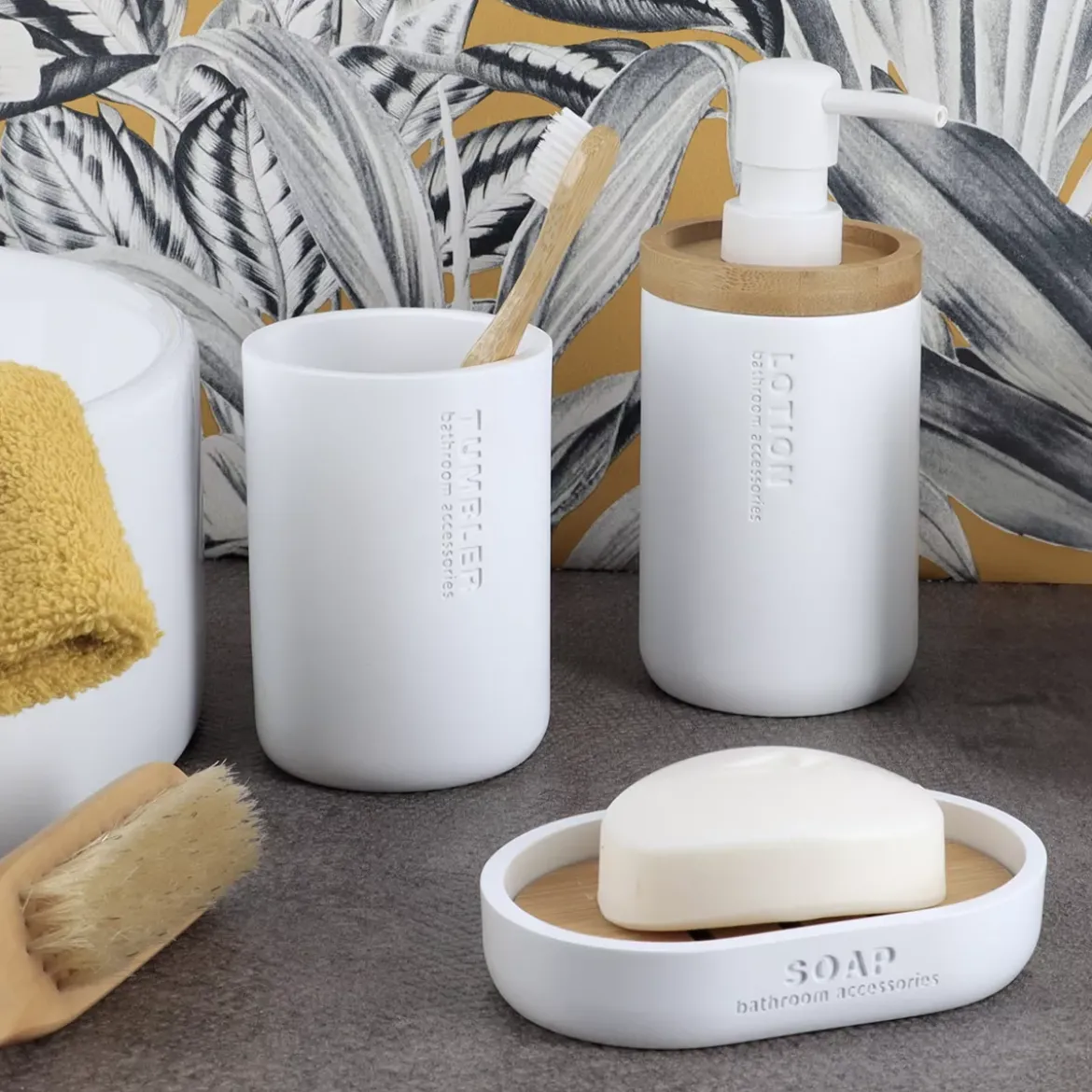 Set di accessori bagno Purebamboo Bianco