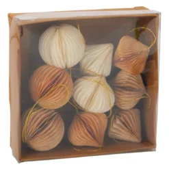 Set di 9 addobbi natalizi da appendere (D60 mm) Chiusura magnetica in carta Beige, bianco e oro