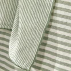 Set di 2 asciugamani in garza di cotone (50 x 70 cm) Gaïa a righe Verde eucalipto