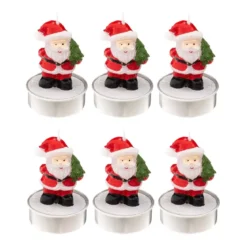 Set di 6 candele (6 cm) Babbo Natale Rosso