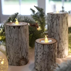 Set di 3 candele LED Foresta Bianco caldo