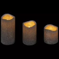 Set di 3 candele LED glitterate Argento