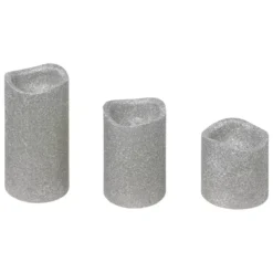 Set di 3 candele LED glitterate Argento