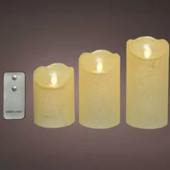 Set di 3 candele LED tremolanti (D7,5 cm) Cera naturale Crema