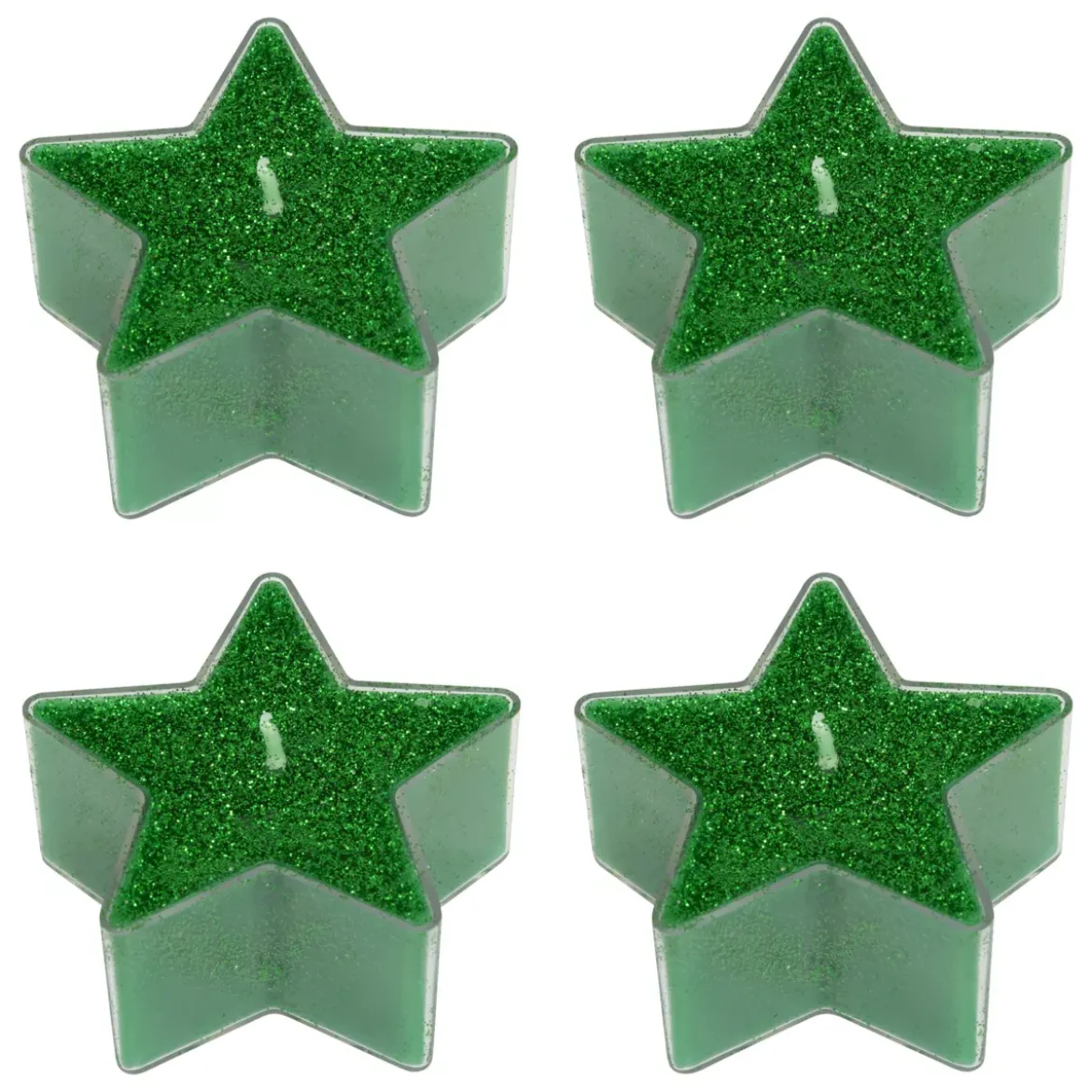 Set di 4 Candele per scaldavivande Stelle Verde glitterato