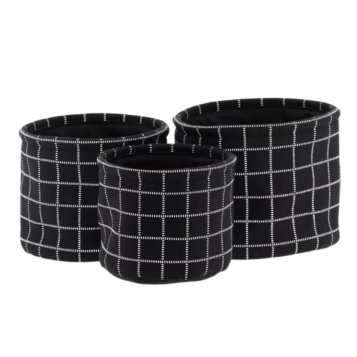 Set di 3 cestini portaoggetti (17 cm) Quadretti Nero