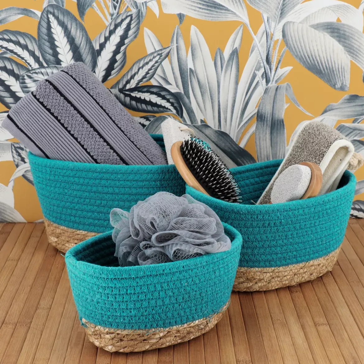 Set di 3 cesti portaoggetti Timeless Verde caraibi
