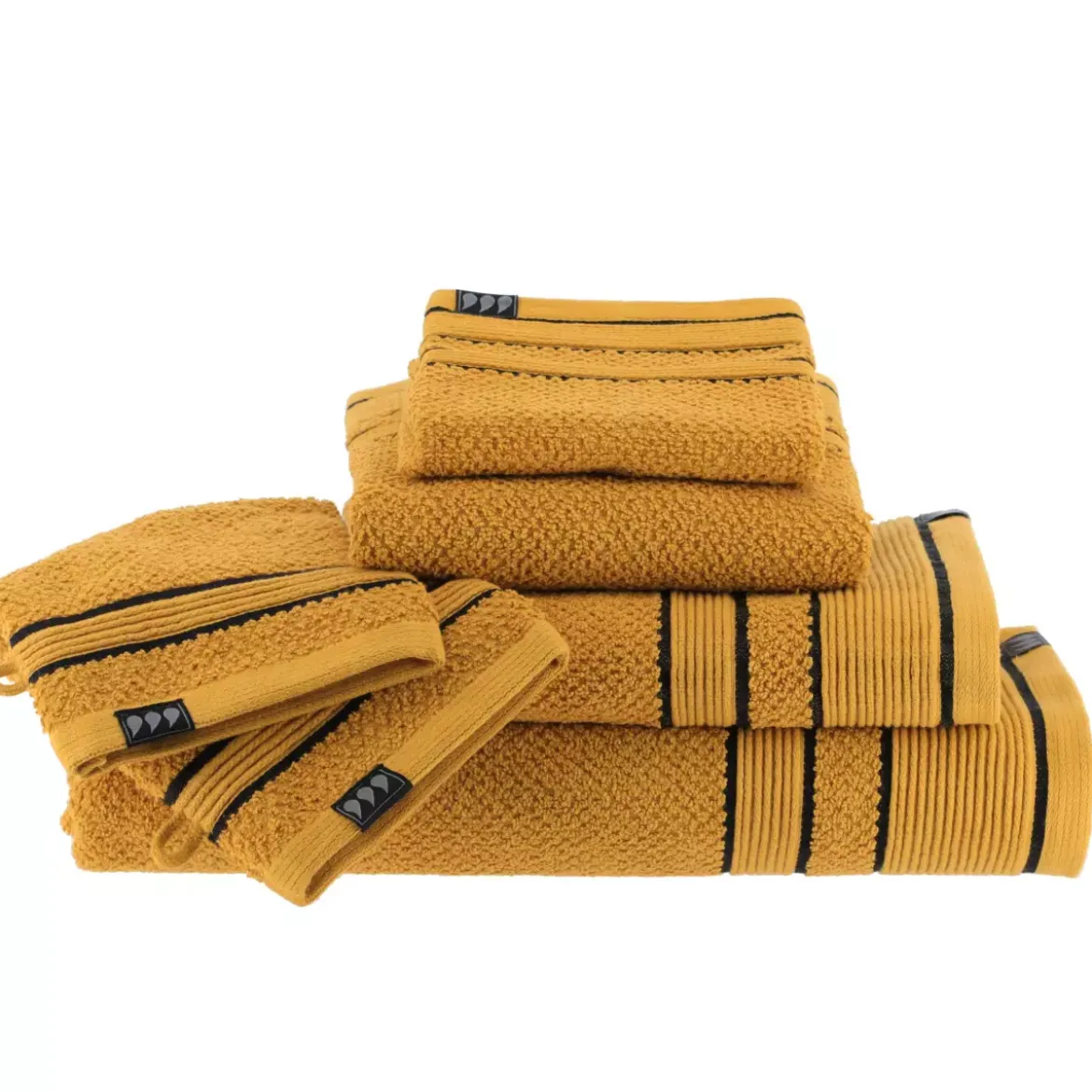 Set di due guanti in spugna di cotone Black Line Giallo ocra/ nero