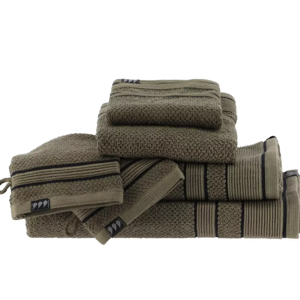 Set di due guanti in spugna di cotone Black Line Verde cachi / nero