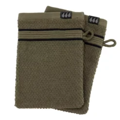 Set di due guanti in spugna di cotone Black Line Verde cachi / nero