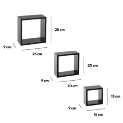 Set di 3 mensole Cube Nero Modello piccolo