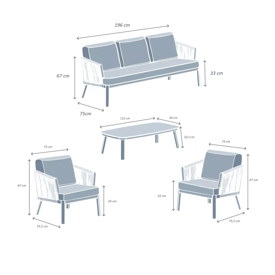 Set di mobili da giardino Amalfi Bianco 5 posti