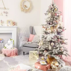 Set di 6 palline di Natale di vetro Unicorno Rosa cipria