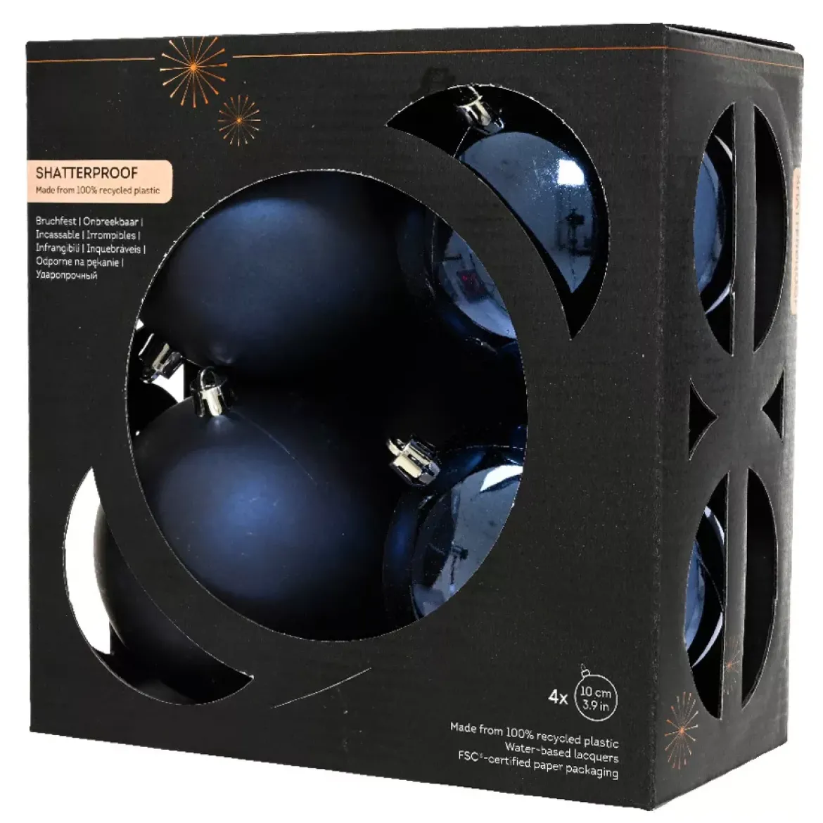 Set di 4 palline di Natale (D100 mm) Aravis Blu notte