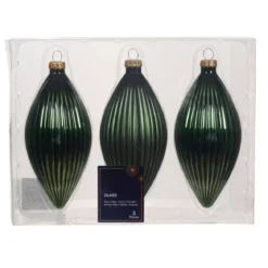 Set di 3 palline di Natale in vetro (D60 mm) Goccia preziosa Verde rosmarino