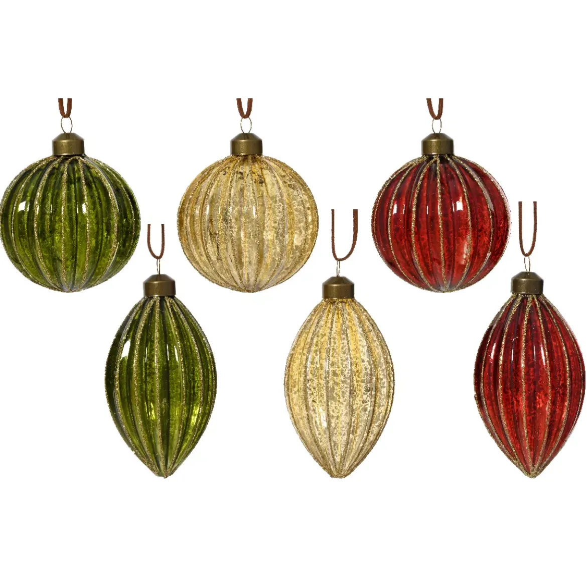 Set di 12 Palline di Natale in vetro (D80 mm) Glitter, verde e bordeaux