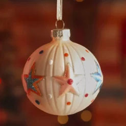 Set di 3 palline di Natale in vetro (D80 mm) Circo stellato Perla