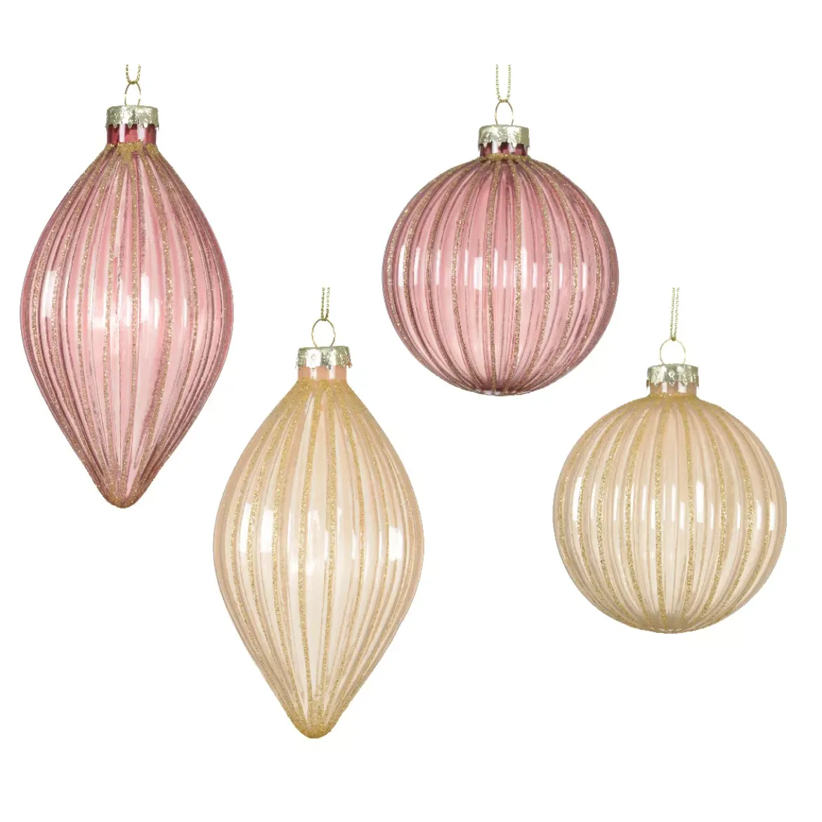 Set di 12 palline di Natale in vetro (D80 mm) glitterate Rosa e perla