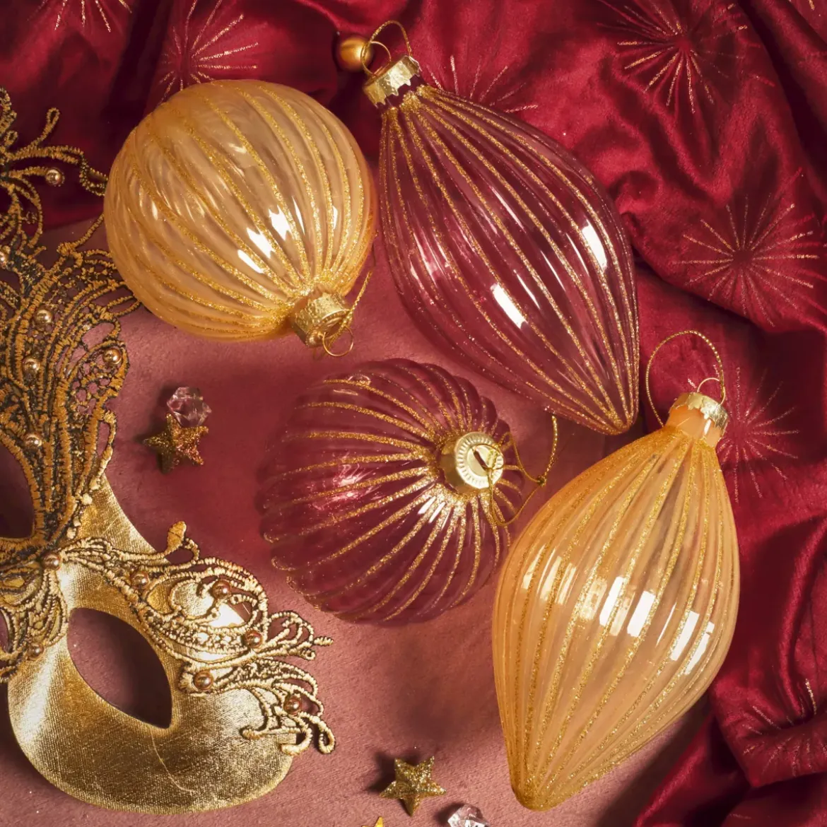 Set di 12 palline di Natale in vetro (D80 mm) glitterate Rosa e perla