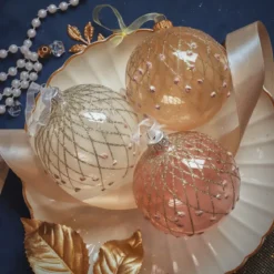 Set di 6 palline di Natale in vetro (D80 mm) Vintage Rosa e perla